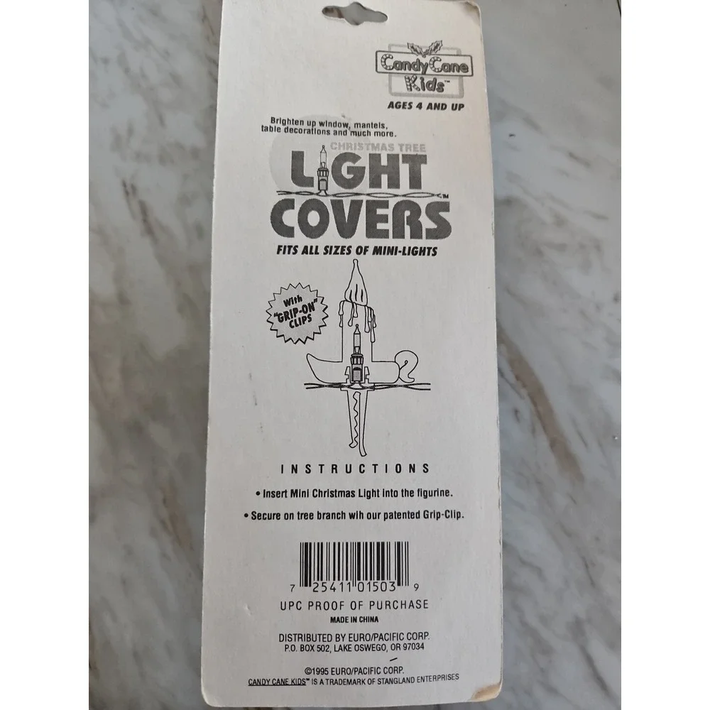 Candy Cane Kids Christmas Mini Light Covers 1995 Euro/Pacific Santa Set of 3 Vtg